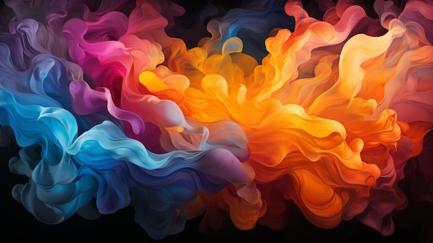 A close up of a colorful smoke swirl on a black background generative ai