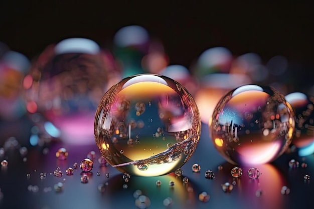 Close up colorful soap bubbles on a blurred background Colorful soap bubbles pattern Generative AI