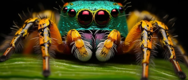 Photo a close up of a colorful spider on a leaf