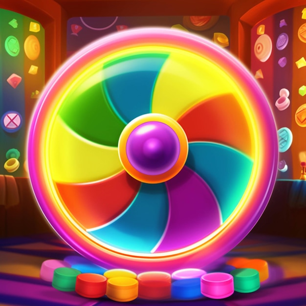 Photo a close up of a colorful spinning wheel with many different colored objects generative ai