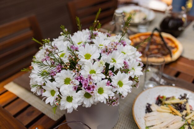 Close-up colorful spring bouquet with many different flowers jelly.