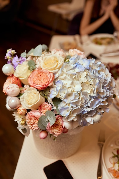 Close-up colorful spring bouquet with many different flowers jelly.