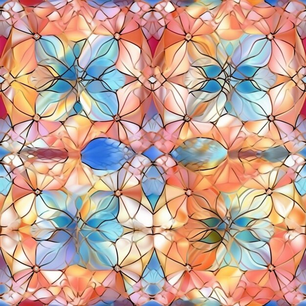 A close up of a colorful stained glass design with a lot of colors generative ai