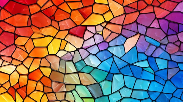 A close up of a colorful stained glass wall with a rainbow of colors generative ai