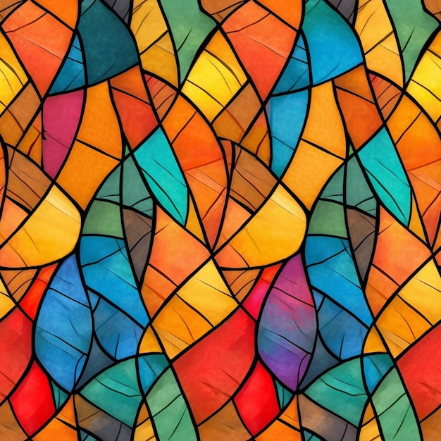 A close up of a colorful stained glass window with a pattern generative ai