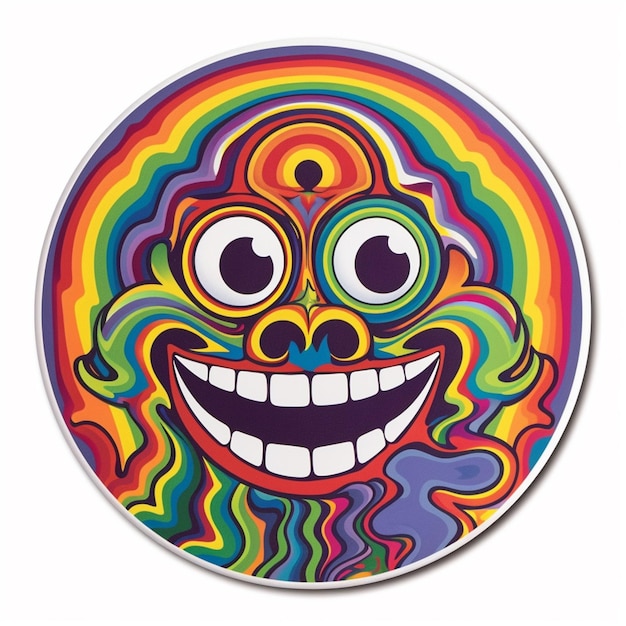 a close up of a colorful sticker with a smiling face generative ai