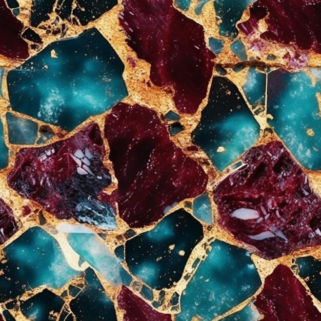 파란색과 빨간색 패턴 생성 인공 지능이 있는 다채로운 돌 표면의 클로즈업
