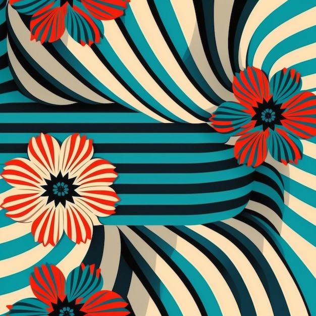 Photo a close up of a colorful striped background with flowers generative ai
