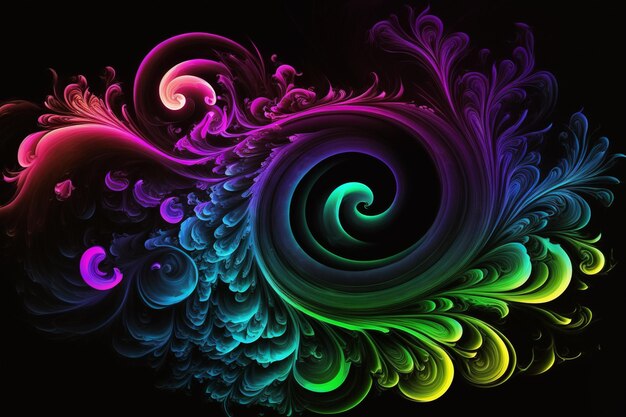 Photo a close up of a colorful swirl on a black background generative ai