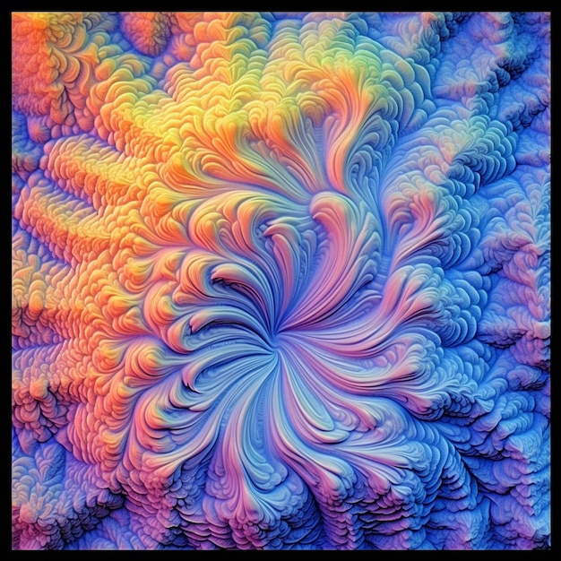 Foto un primo piano di un motivo swirly colorato con un'intelligenza artificiale generativa con cornice nera