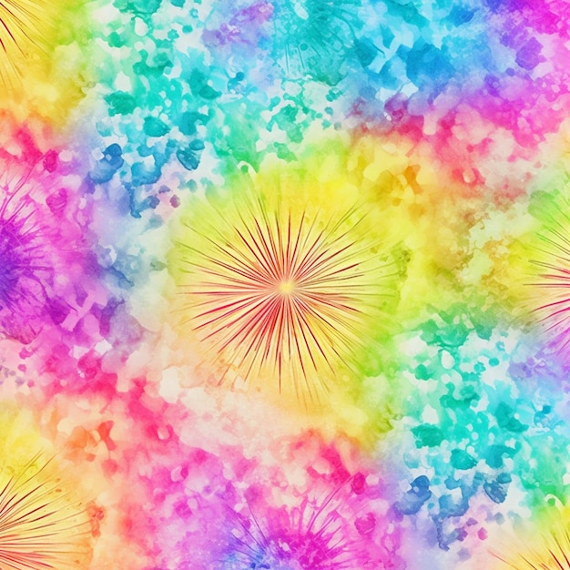 A close up of a colorful tie dye background with a bunch of flowers generative ai