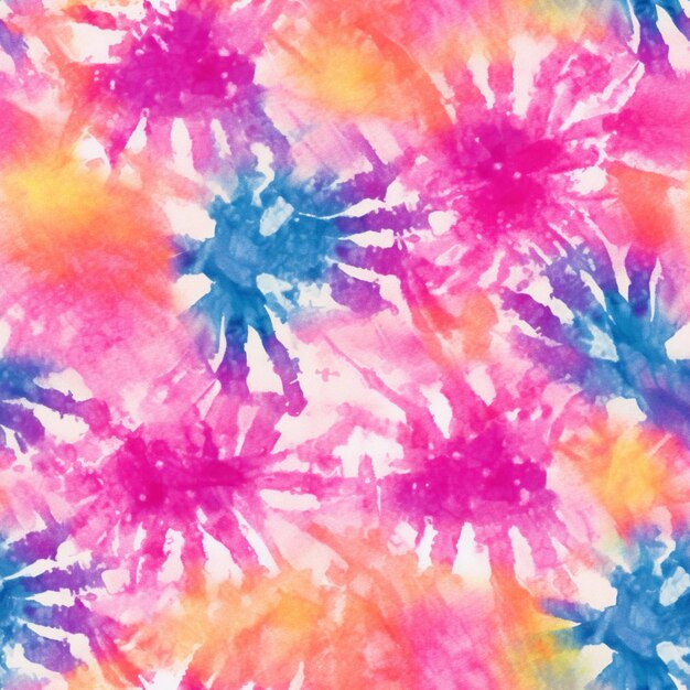 Photo a close up of a colorful tie dye background with a bunch of flowers. generative ai.