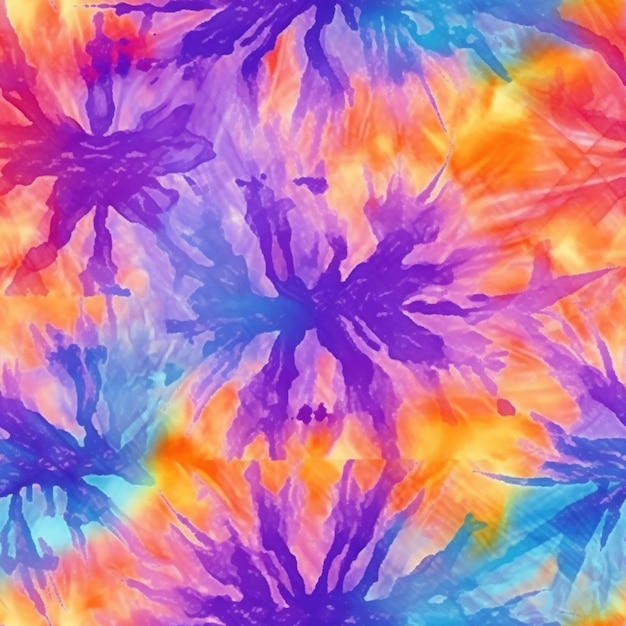 a close up of a colorful tie dye background with flowers generative ai