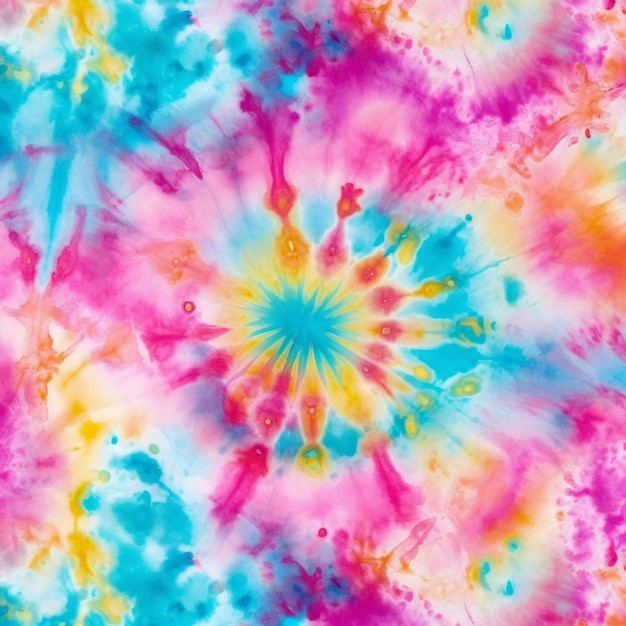 A close up of a colorful tie dye background with a starburst generative ai