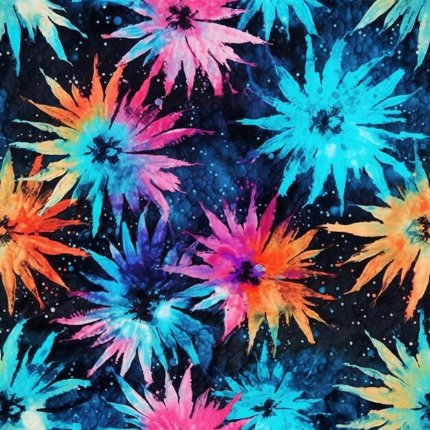 Photo a close up of a colorful tie dye flower pattern on a black background generative ai