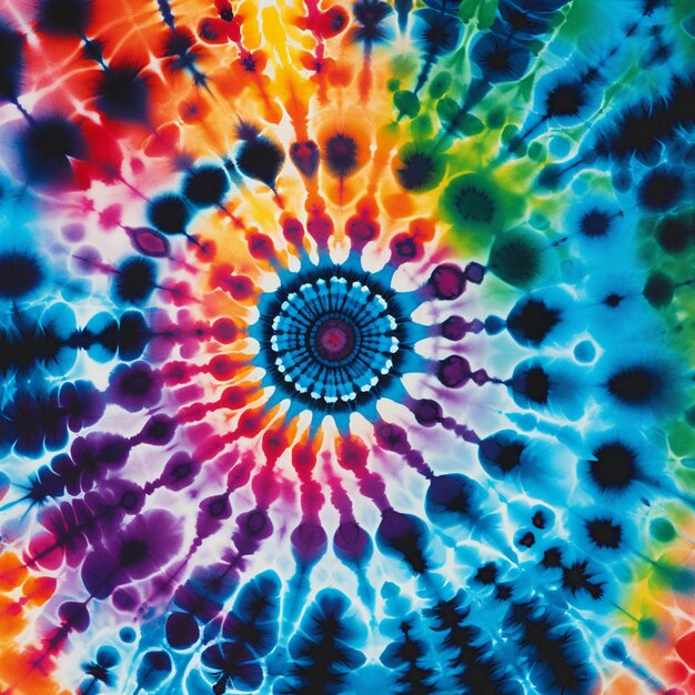 A close up of a colorful tie dye pattern with a circular design generative ai