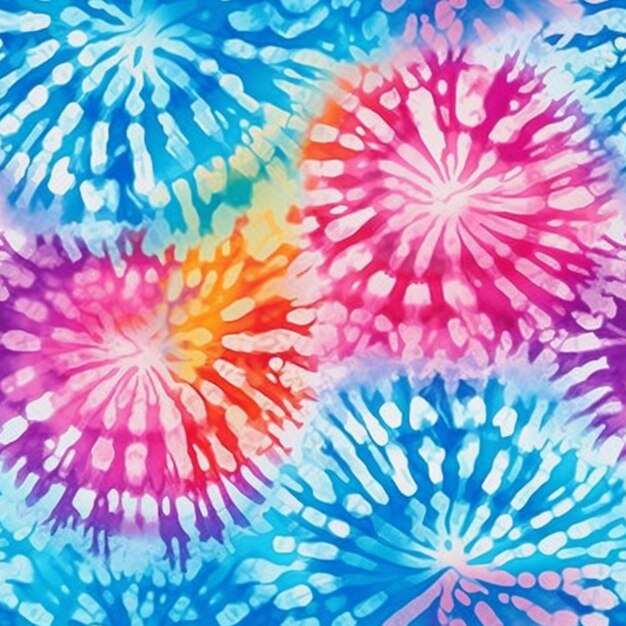 Photo a close up of a colorful tie dye pattern with many flowers generative ai