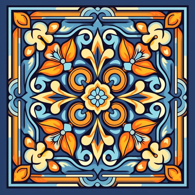 A close up of a colorful tile with a blue background generative ai