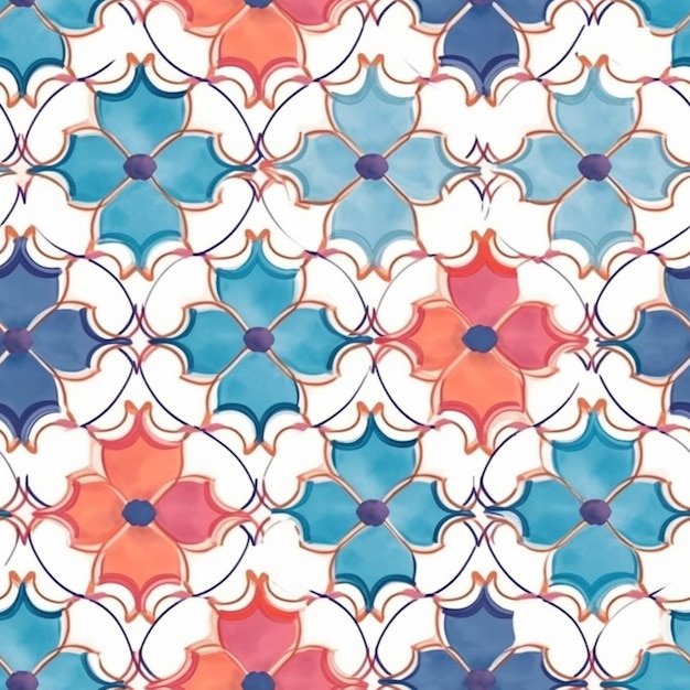 A close up of a colorful tile with a pattern of flowers generative ai