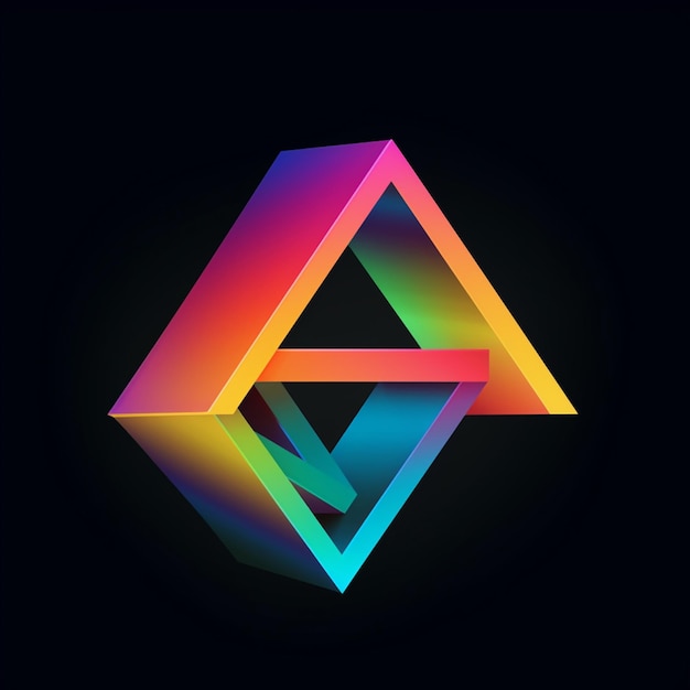 Foto un primo piano di un triangolo colorato con una riflessione su uno sfondo nero ai generativo