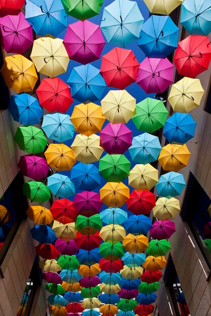 Close up of colorful umbrellas