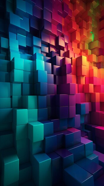 다양한 색의 큐브가 많은 다채로운 벽의 클로즈업