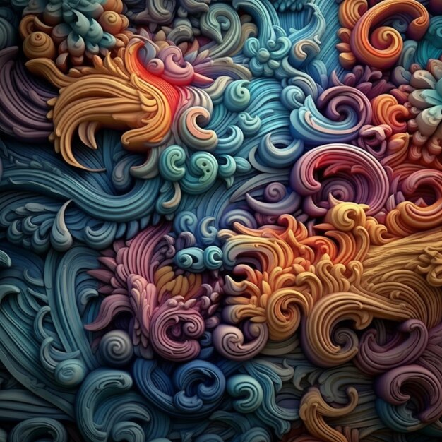 A close up of a colorful wall with many different colored swirls generative ai