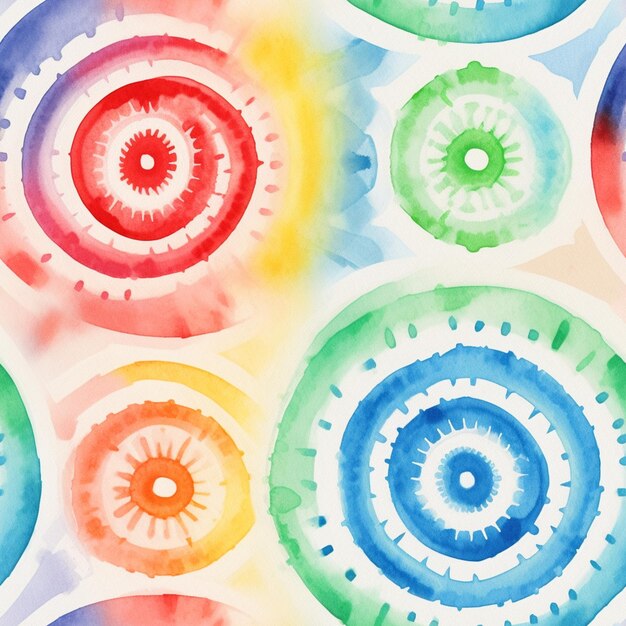 A close up of a colorful watercolor painting of circles generative ai