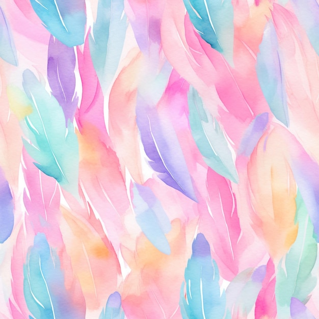 A close up of a colorful watercolor painting of feathers generative ai