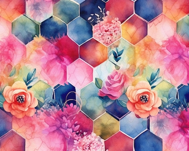 Photo a close up of a colorful watercolor painting of flowers generative ai