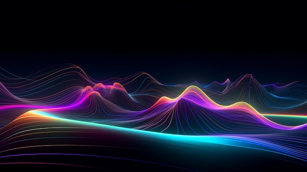 a close up of a colorful wave of light on a black background generative ai