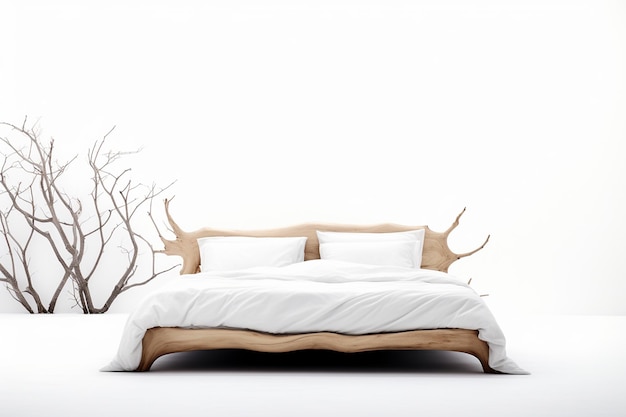 Photo close-up of a comfortable bed on a white background generative ai