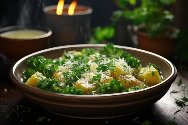 Photo close up of a comforting bowl of soup hygge concept