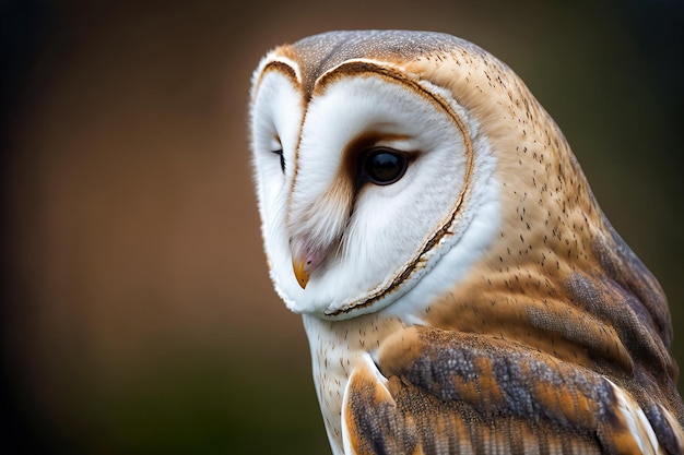 A close up of a common barn owl Tyto albahead