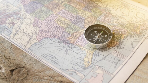 close up compass north america map High quality and resolution beautiful photo concept