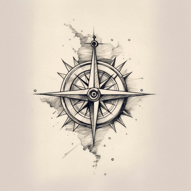 A close up of a compass tattoo design on a white background generative ai