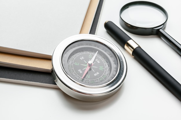 Close up of a compass on white 