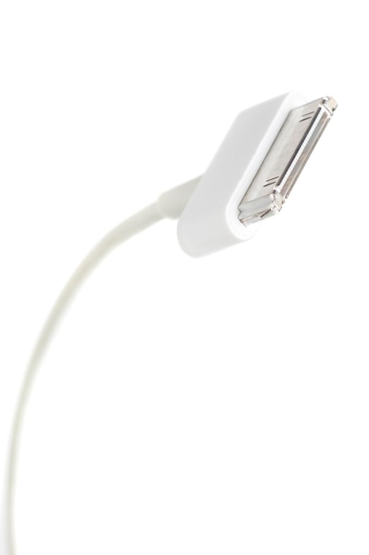 Photo close-up of computer cable against white background