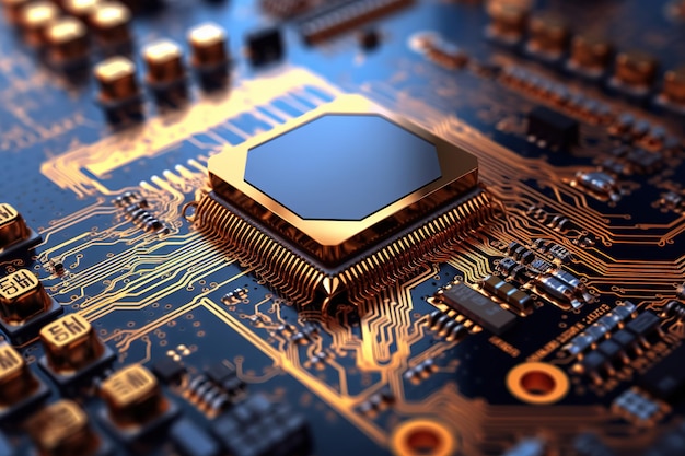 回路基板上のコンピューターチップの拡大図