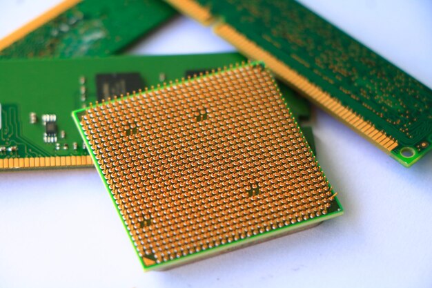 Close-up of computer chip on table