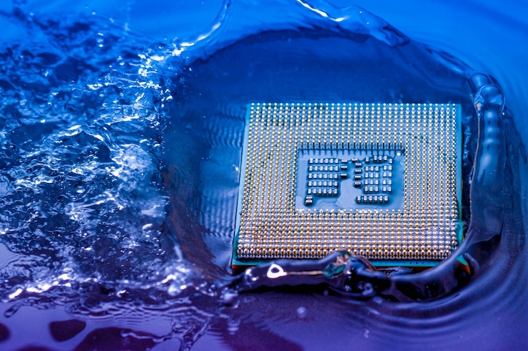 फोटो close-up of computer chip in water