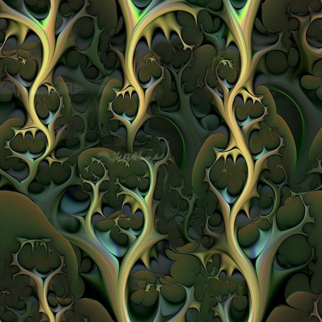 a close up of a computer generated image of a green and yellow pattern generative ai