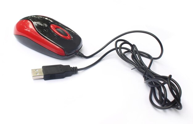 Close up of computer mouse over white background