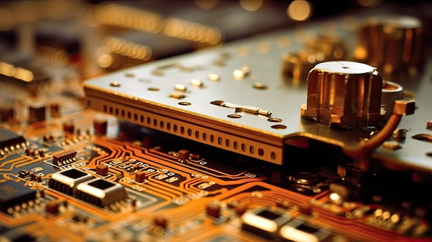 A close up of a computer with a circuit board and a circuit board.