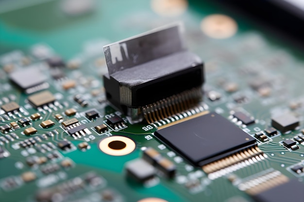 A close up of a computer with a circuit board and a small black object on it