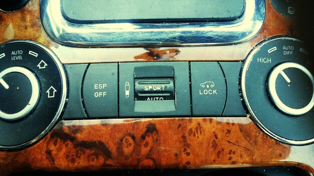 Photo close-up of control panel of car