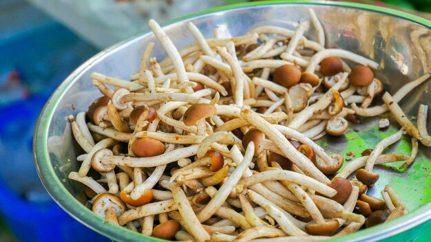 Close-up of cooked mushrooms in plate