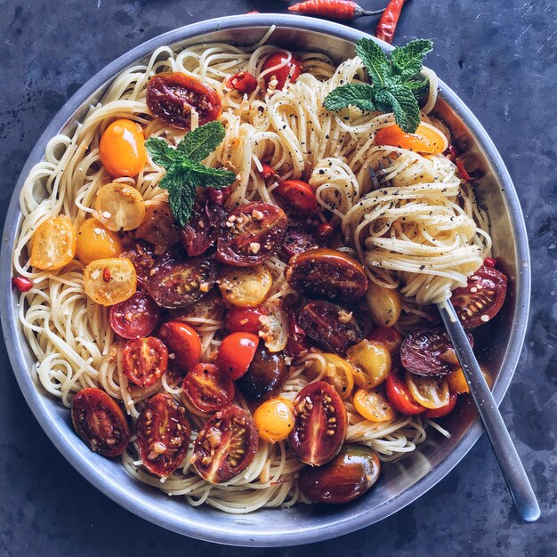 Close-up of cooked spaghetti