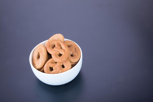 Close-up of cookies against black background