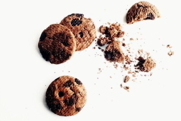 Close-up of cookies against white background